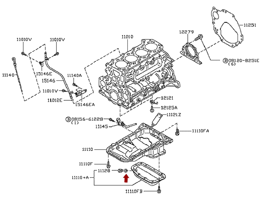 Шайба уплотнительная сливной пробки NISSAN CABSTAR (Ниссан Кабстар) F24, ZD30DDTI, 1102661000 На схеме показано место расположения Шайба уплотнительная сливной пробки NISSAN CABSTAR F24, 1102661000