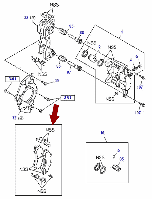 Колодки тормозные передние ISUZU (ИСУЗУ) NLR85, JD, 8980912710/8982169210 На схеме показаны колодки тормозные передние ISUZU (ИСУЗУ) NLR85, JD, 8980912710/8982169210